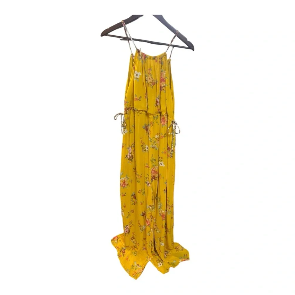 Free People Georgia Floral Golden Yellow Wide Leg Jumpsuit Size Large - Picture 16 of 16